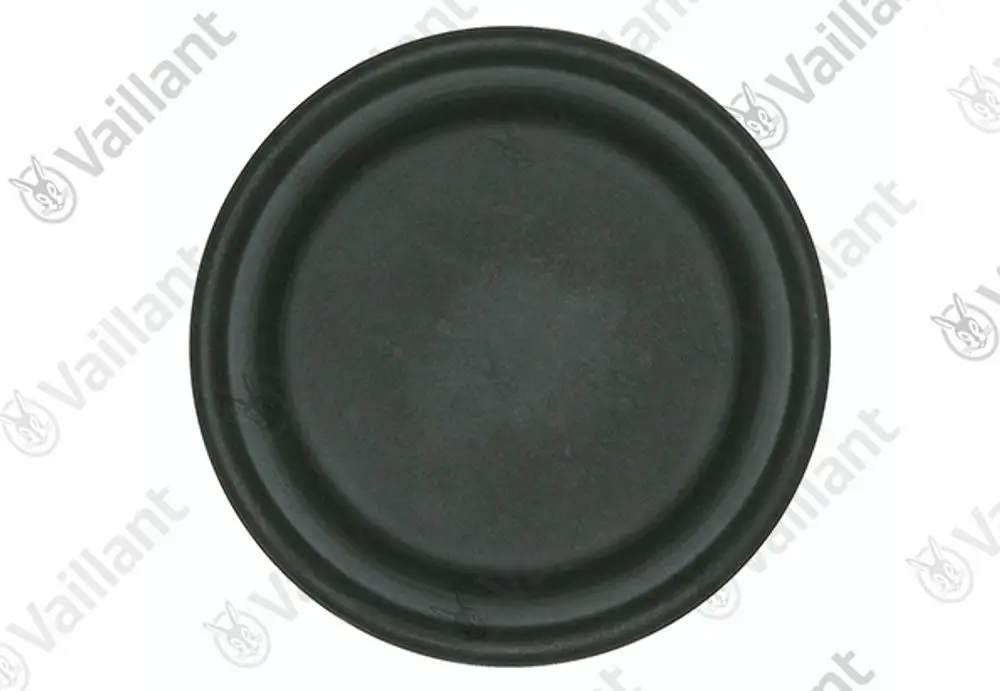 Schwarze, runde Membrane von Vaillant mit erhabenem Rand. Die Oberfläche ist glatt und ohne erkennbare Markierungen oder Beschriftungen.